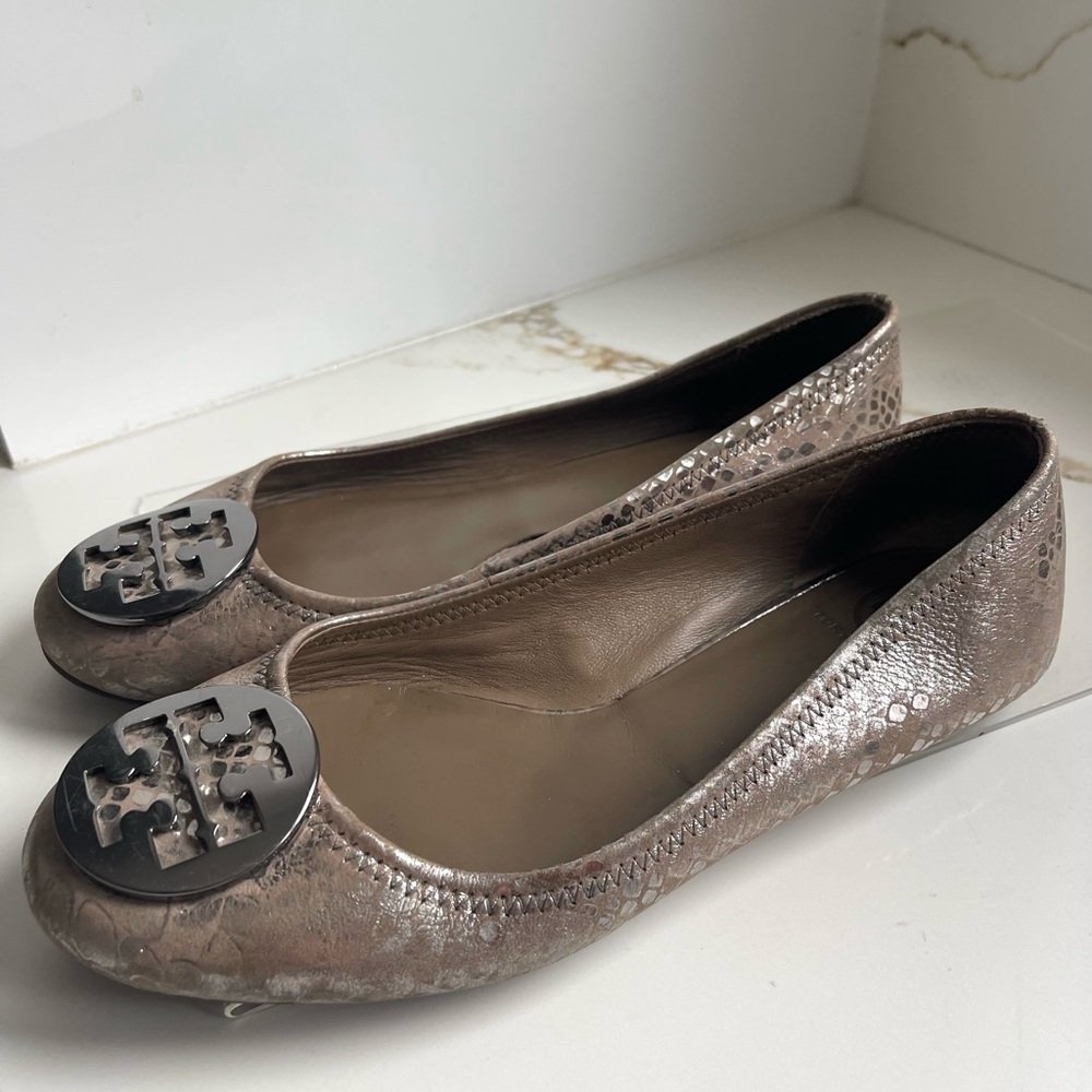 Tory Burch Reva ballet flats metallic snakeskin